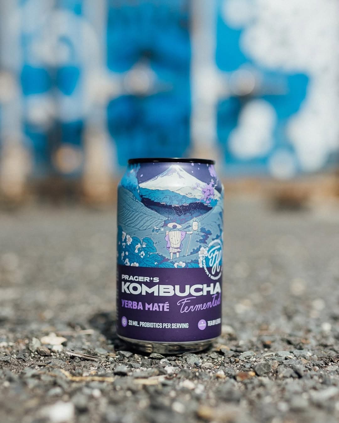 Prager's Kombucha Yerba Maté bottle with herbal elements
